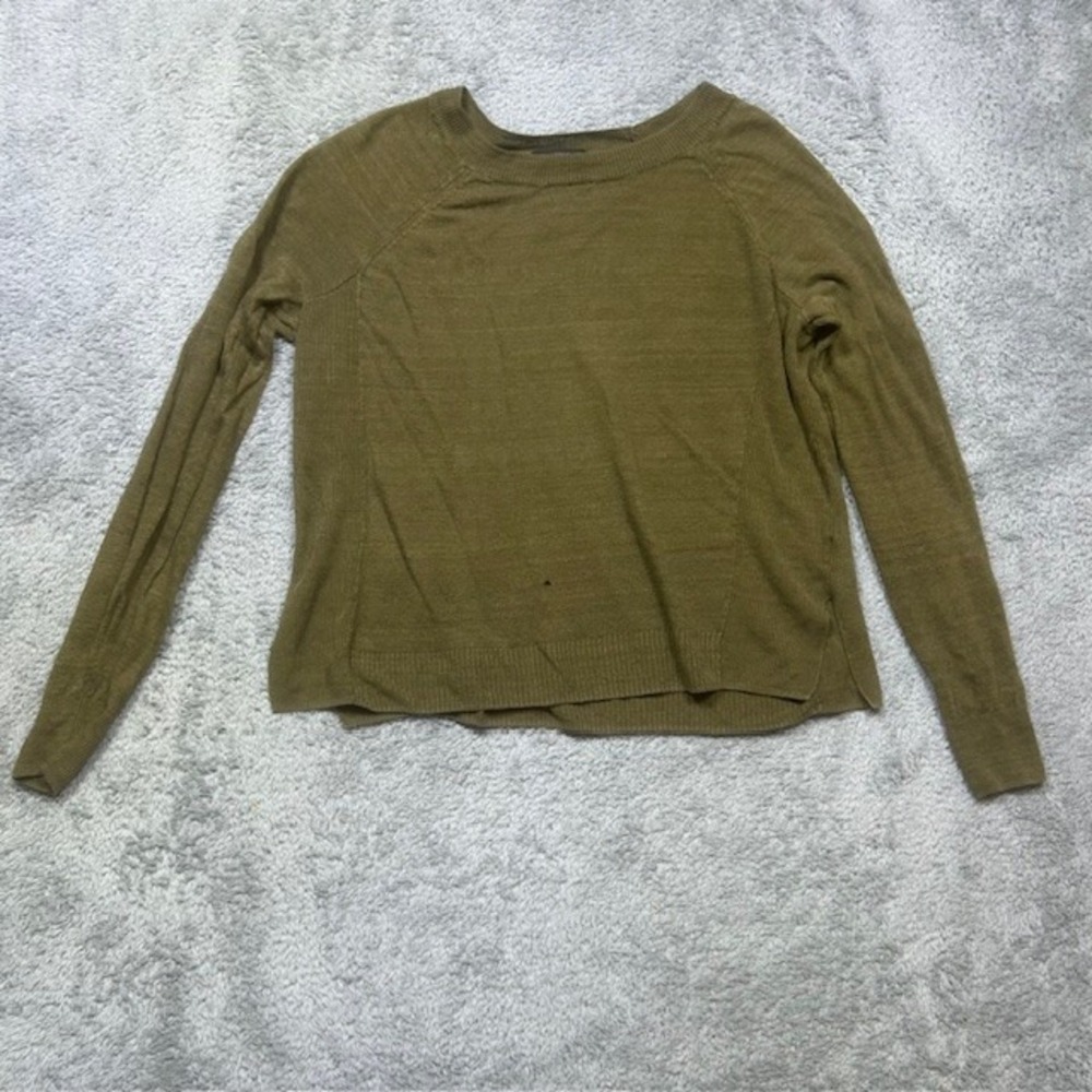J.Crew 100% Linen Sweater Women's XS Brown Long Sleeve Crew Neck Casual *HOLES